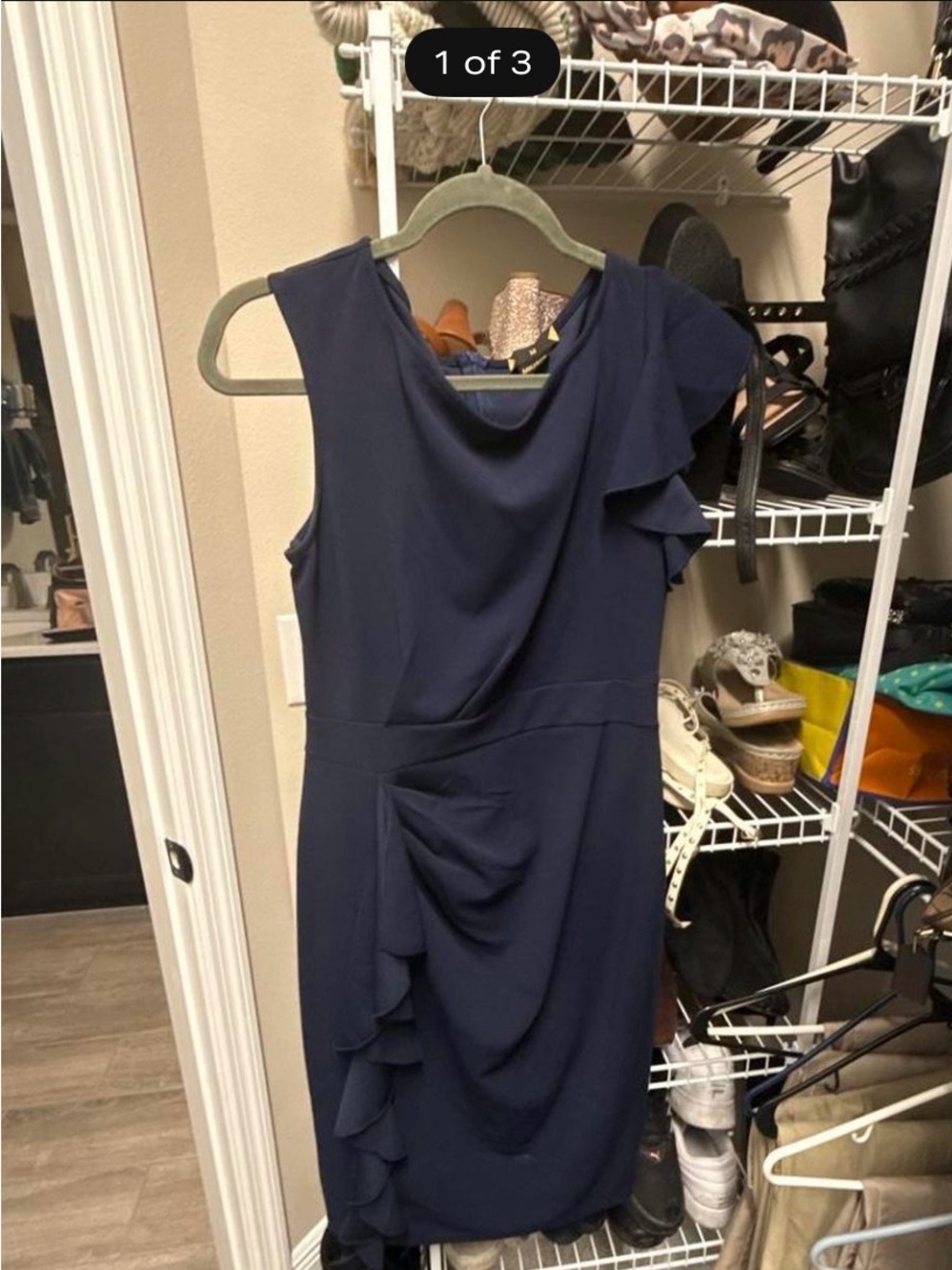 Miusol Navy Ruffled Sleeveless Midi Dress